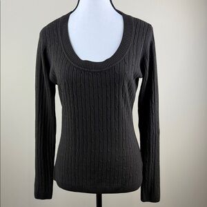 Isaac Mizrahi Sweater Brown Ribbed Classic Scoop Neck Women's Size L
